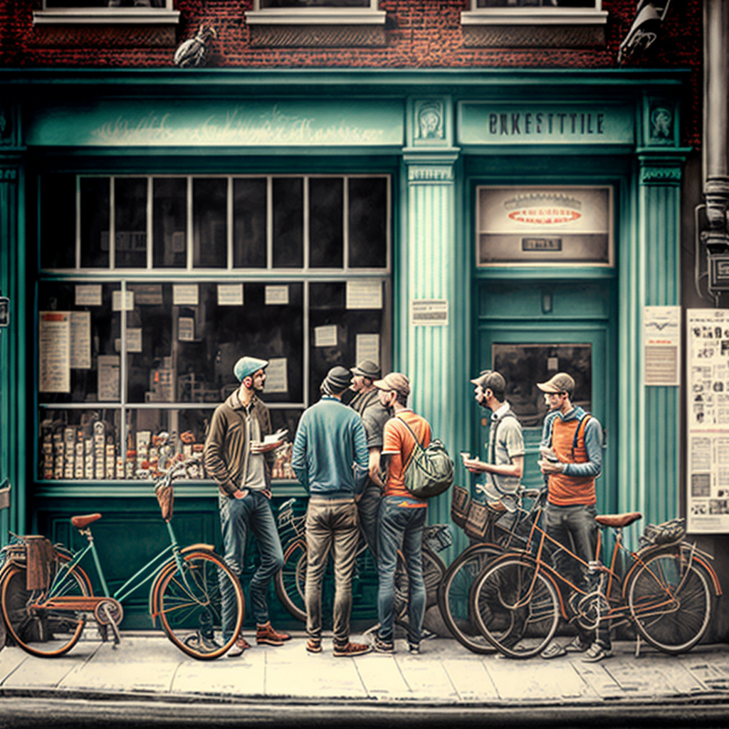 chaady_a_group_of_Bicycle_messenger_in_front_of_a_store_waiting_
